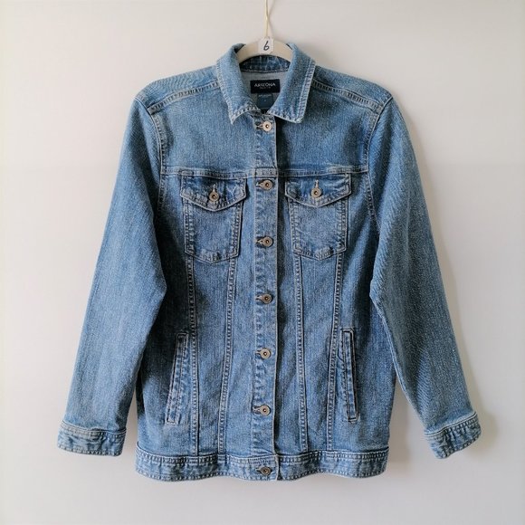 Arizona Jean Co Womens Blue Long Sleeve Collared Button-Up Denim Jacket Size M - Picture 1 of 6